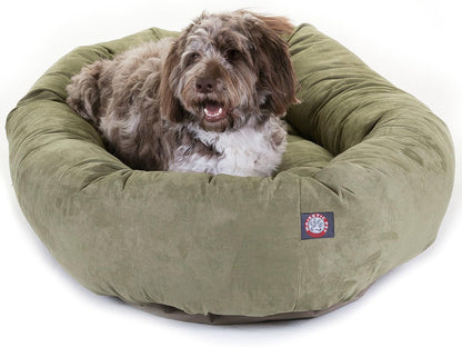 Majestic Pet 32 Inch Suede Calming Dog Bed Washable – Cozy Soft round Dog Bed with Spine Support for Dogs to Rest Their Head - Fluffy Donut Dog Bed 32X23X7 (Inch) - round Pet Bed Medium – Sage33
