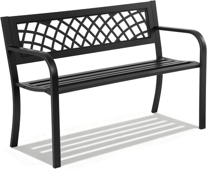 | 46" Outdoor Garden Bench | Black | 480Lbs Load Capacity | Heavy Duty Metal Patio Bench with Grid Design | Rust & Weather-Resistant | for Lawn, Yard, Parks, Patio, Porch, Entryway1