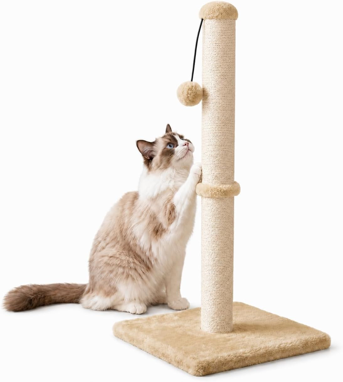 dimaka-29-height-tall-cat-scratching-post-claw-scratcher-with-sisal-rope-and-covered-with-soft-smooth-plush-vertical-scratch-full-strectch-for-standard-size-catsgrey-29-inches-for-all-cats