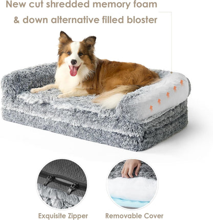 EHEYCIGA Foldable XXL Dog Bed Memory Foam-46X34X6.5", Fluffy Cover, Grey6