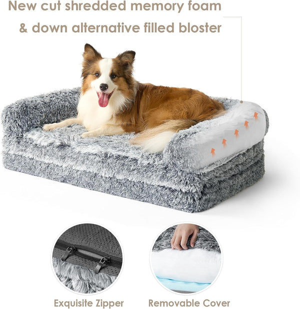 EHEYCIGA Foldable XXL Dog Bed Memory Foam-46X34X6.5", Fluffy Cover, Grey6