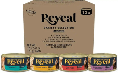 Reveal Fish Variety in Broth Wet Cat Food, 5-Flavor 30-Pack 2.47 Oz Cans | 100% Natural, High Quality Protein, Limited Ingredient, Grain Free, No Fillers, No Artificial Additives, No By-Products12