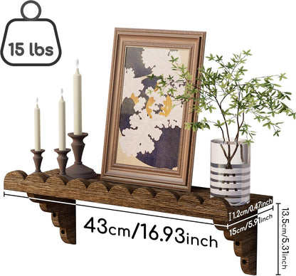 Scalloped Wood Wall Shelf – 17 Inch Floating Shelf with Wood Brackets, Easy to Install Rustic Wall Shelf for Living Room, Bedroom, Bathroom, or Any Space3