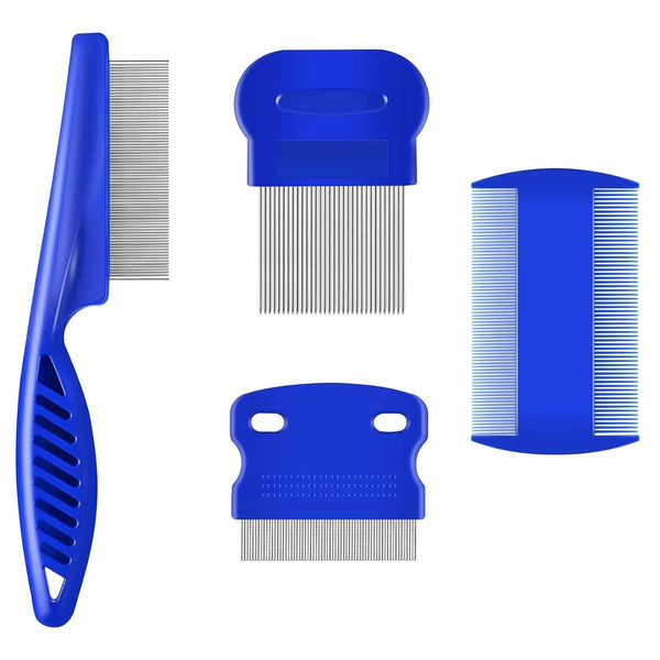 4 Pack Flea Lice Comb, Stainless Steel Dog Cat Grooming Combs with Rounded Teeth, Double Sided Professional Pet Tear Stain Remover, Dematting Tool for Small, Medium & Large Pets1