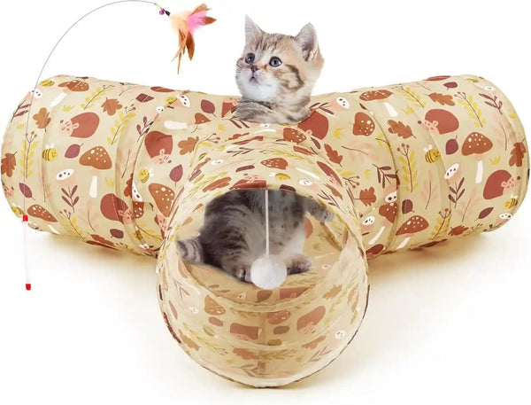 Tempcore Pet Cat Tunnel Tube Toys 3 Way Collapsible, Tunnels for Indoor Cats, Interactive Tube with Teaser Wand, Peek Holes & Hanging Ball, Black & Blue17