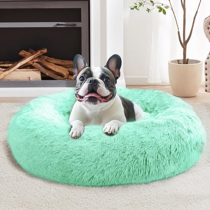 JOLLYVOGUE Small Dog Bed, Calming Dog Beds for Small Dogs & Indoor Cats - 20 Inches Donut Washable Cat Bed for Kittens & Puppies, round Fluffy Plush Faux Fur Pet Beds(Smoke Grey)37