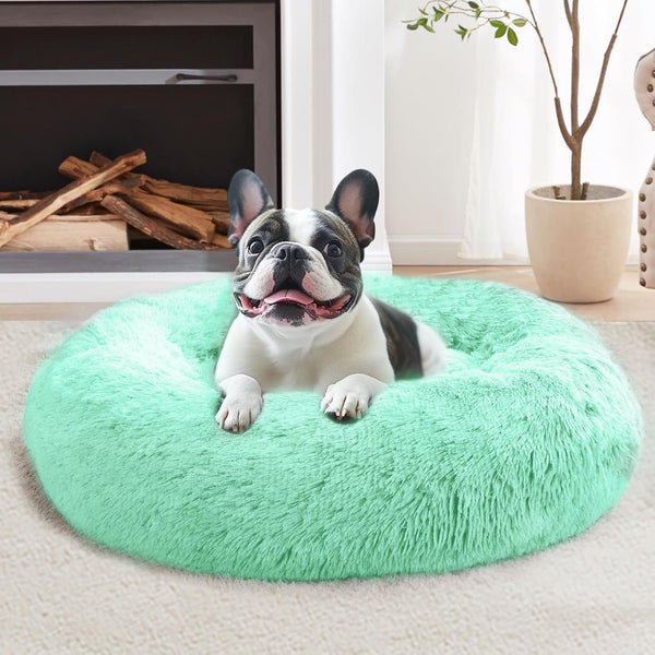 JOLLYVOGUE Small Dog Bed, Calming Dog Beds for Small Dogs & Indoor Cats - 20 Inches Donut Washable Cat Bed for Kittens & Puppies, round Fluffy Plush Faux Fur Pet Beds(Smoke Grey)37