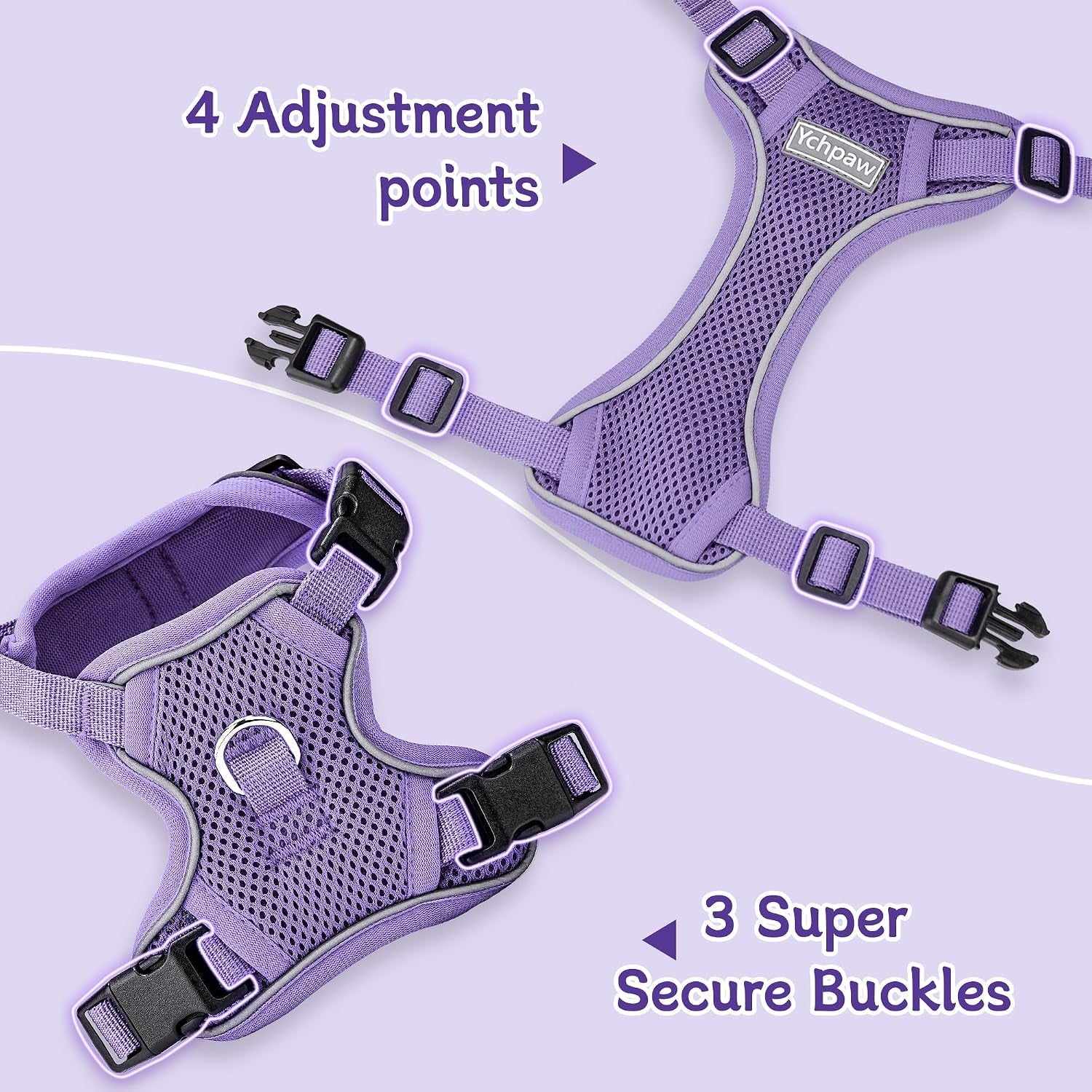 small-dog-harness-and-leash-set-adjustable-small-sized-pet-vest-reflective-soft-breathable-mesh-3-buckles-adjustable-neck-and-chest-easy-on-and-comfortable-secure-walking-purple-s