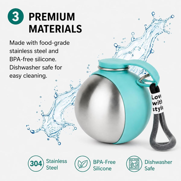 Portable Dog Water Bottle 10Oz Stainless Steel Travel Dog Water Dispenser with Bowl No-Spill Puppy Water Bottle for Walking Hiking Small Dog Water Bottles Leak-Proof Collapsible Silicone Bowl3