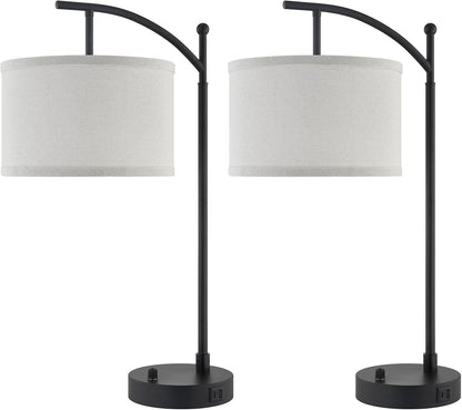 Table Lamp Set of 2, 23.5" Bedside Lamps with USB C+A Ports, Black | Table Lamps for Living Room, Bedroom, Bedside Lamps for Nightstand with Linen Lamp Shades, 2 Dimmable LED Bulbs Included8
