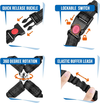Lukovee Double Dog Seat Belt, Dual Pet Car Headrest Restraint Safety Seatbelt No Tangle Dog Leash Duty Adjust Elastic Bungee Puppy Lead Splitter Connect Harness in Vehicle Travel for 2 Dogs,Black2