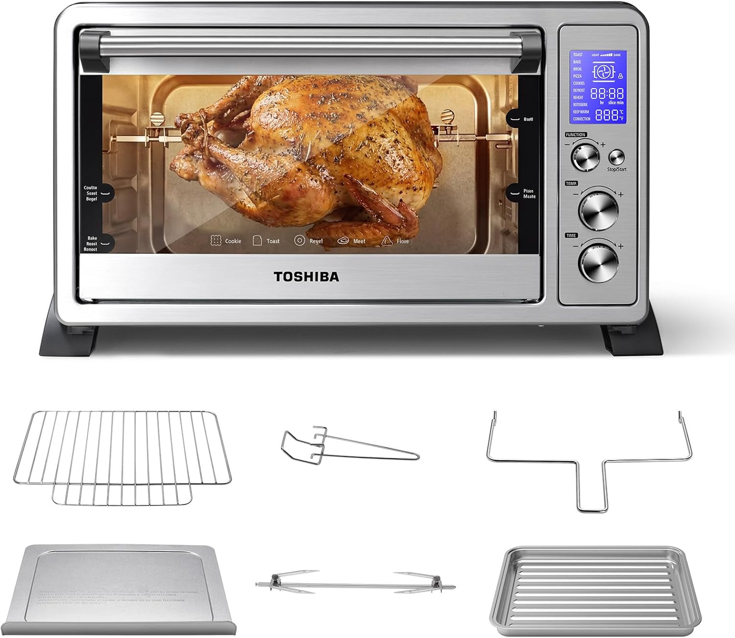 10-in-1-convection-toaster-oven-6-slice-countertop-oven-1500w-bake-broil-rotisserie-pizza-functions-lcd-knob-controls-6-accessories-with-toast-1500w-stainless-steel