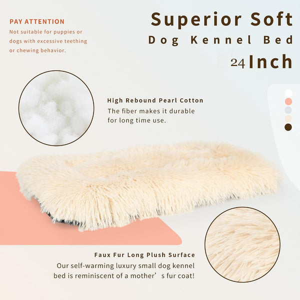Nononfish Dog Crate Bed for Small Dogs Washable Orthopedic Flat for inside Crate Cages Kennel House Sofa Plush Comfy Sleeping Beige,24 In4