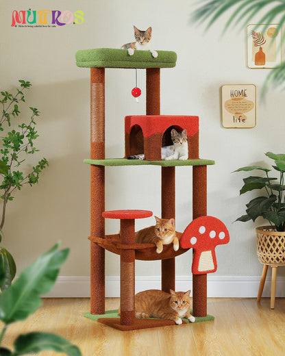 MUTTROS Mushroom Cat Tree Tower with Removable Scratcher, Large Hammock, Condo, Perch, 3 Sisal Posts – Multi-Level Cat Tree for Indoor Cats, Cute Cat Tower for Small Space Homes2