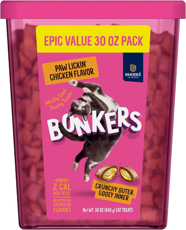 Bonkers Bites Paw Lickin Grain-Free Chicken Crunchy Cat Treats, 30 Oz Tub1