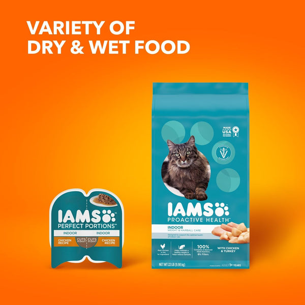 IAMS Proactive Health Indoor Dry Cat Food, Chicken & Turkey, 22 Lb | Vet-Recommended, Real Chicken #1 Ingredient, Proprietary Fiber Blend, Prebiotics for Healthy Digestion, Hairball Control11
