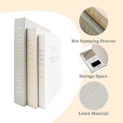 Aesthetic Decorative Books, Set of 3 Linen Faux Books for Decoration | Fake Book Boxes with Storage Space, No Assembly Required, Modern Decor for Shelves Coffee Table Living Room2