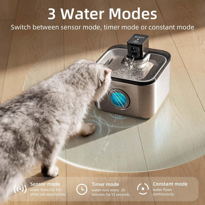 Wireless Cat Water Fountain Stainless Steel, 135Oz/4L | Cordless Design, Motion Sensor, 4000Mah Battery Operated Pet Fountain, 3 Water Modes, 20Db Quiet Pump, Multi-Filtration4