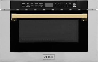 ZLINE Autograph Edition 24" 1.2 Cu. Ft. Built-In Microwave Drawer with a Traditional Handle in Stainless Steel and Gold Accents1