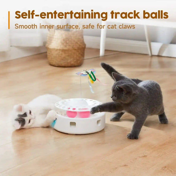 Potaroma Cat Toys 3In1 Automatic Interactive Kitten Toy, Fluttering Butterfly, Moving Feather, Track Balls, Dual Power Supplies, USB Powered, Indoor Exercise Kicker (Bright White) | Fluttering Butterfly, Moving Feather, Balls, Dual Power Supplies, USB Powered, Indoor Kitty Exercise Kicker (Bright White)5