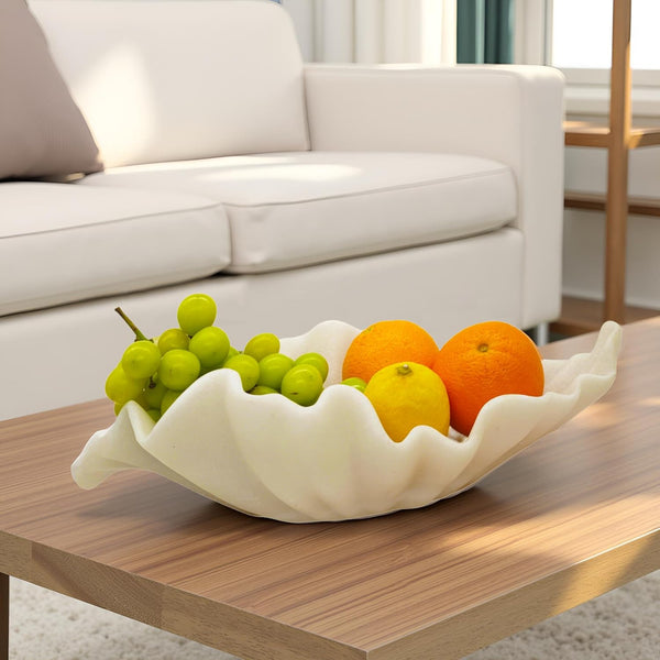 Off-White Large Decorative Bowl - 16” Fruit/Key/Purse Bowl for Home Decor - Coffee Table & Entryway Table Decor - Scalloped Ruffle Bowls - Unique Centerpiece Bowls(Big)4