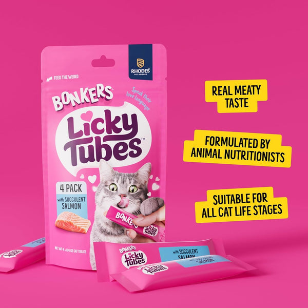 Bonkers Licky Tubes Salmon Flavored Wet Cat Treats, 4 Pieces (Pack of 15)6