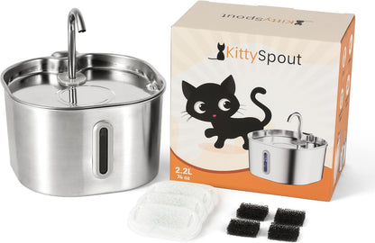 Kittyspout Stainless Steel Cat Water Fountain Automatic Drinking Fountain, Quiet Circulating Water Bowl, Dishwasher Safe, Indoor Pet Fountain for Hydrated Healthy Cats (Stainless Steel, 4L Corded)11