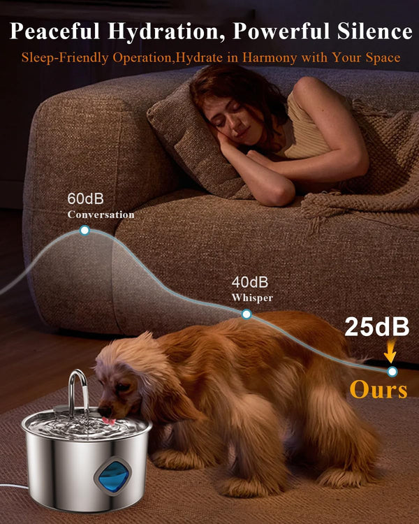 Cat Water Fountain Stainless Steel [3.2L/108Oz] Large Capacity Automatic Water Dispenser for Cats Indoor with 3 Filters Kit, LED Water Level Window, Easy to Clean, Ideal for Cats Dogs Multi-Pet Home7