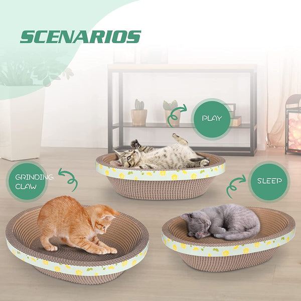 Oval Cat Cardboard Scratcher with Lounger Bed, High-Density Kitty Cat Scratching Pad for Indoor Cats Grinding Claws, Ergonomic Curved Furniture Couch Cat Scratch Protector, 17.3" × 13.6" × 4.5"6