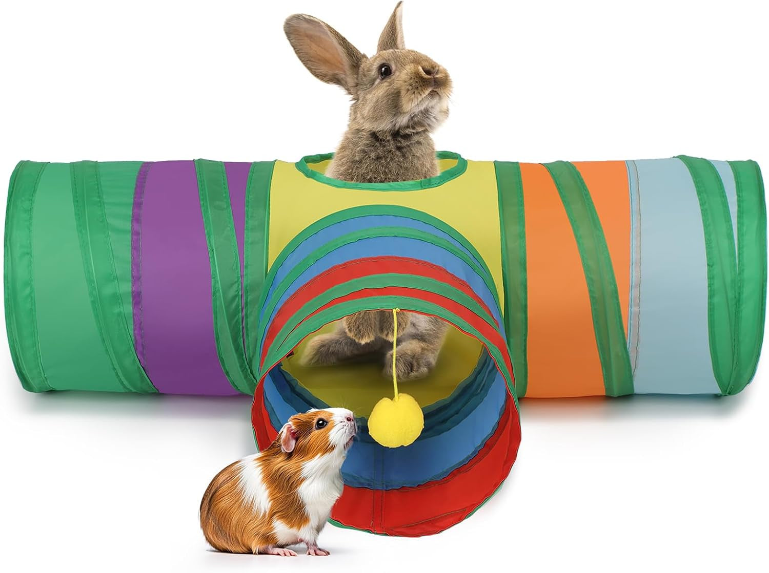 mechpia-rabbit-toys-3-way-buuny-hideout-foldable-rabbit-tunnel-and-tubes-for-rabbit-guinea-pig-chinchilla-ferret-rat