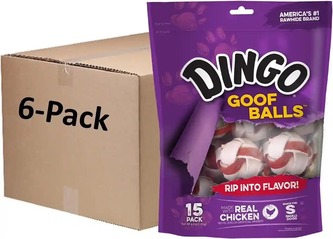 dingo-goof-balls-rawhide-treats-for-small-dogs-with-real-chicken-15-ct-long-lasting-rawhide-chew-wrapped-with-real-chicken-natural-chewing-action-promotes-clean-teeth-for-adult-dogs