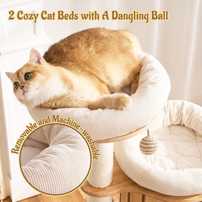 50" Modern Cat Tree for Indoor Cats Small to Medium, Solid Wood Cat Tower with Sisal Scratching Posts, Cat Scratcher Cardboard, Cozy Cat Beds & Hidden Cat Condo, Multi-Level Cat Furniture3