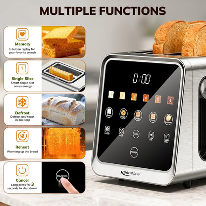 Toaster 2 Slice, Digital Smart Toaster with Touchscreen | Dual Control Panel, Single Slot Toasting, Timer, Reheat & Defrost for Bagels, Bread, Waffles, Stainless Steel4