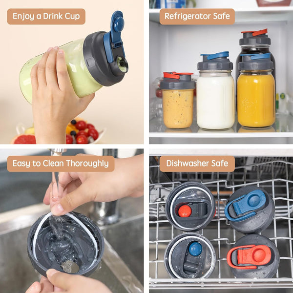 4 Pack Mason Jar Lids Pour Spout, Wide Mouth Flip Cap | Leak-Proof, 2 Gray-Red + 2 Gray-Blue, Airtight Lids for Ball Brand Wide Mouth Mason Jars (Jars Not Included)6
