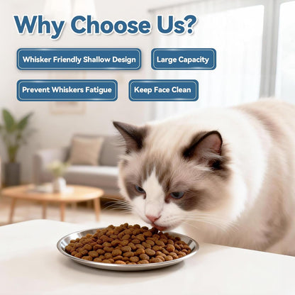 8 Pack Stainless Steel Cat Food Bowls, Cat Dishes Shallow Whisker-Friendly Metal Dishes with Non-Slip Silicone Bottom, Easy to Clean Indoor Feeding Bowls for Cats, Kittens & Small Dogs (6.7")6