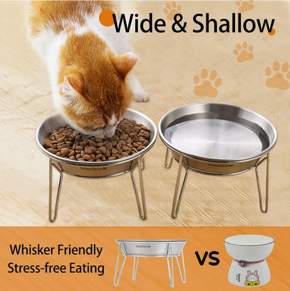 Elevated Cat Bowls, Wide Stainless Steel Cat Food Bowls with Metal Stand Whisker Stress-Free, Raised Food and Water Dish for Cats, Kitten, Puppies and Small Dogs3