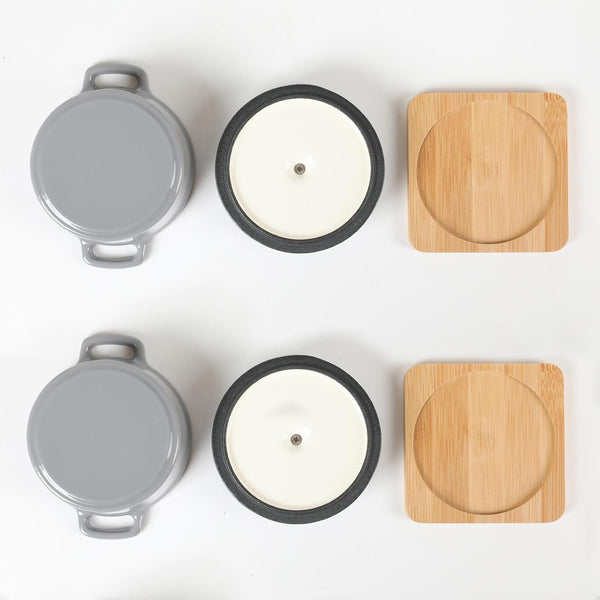 Enameled Cast Iron Mini Dutch Oven Cocotte Saucepan with Lid 270Ml/9.13Oz/1.08Cups Gray Set of 24