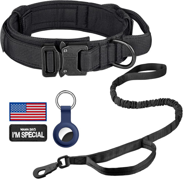 DAGANXI Tactical Dog Collar, Adjustable Military Training Nylon Dog Collar with Control Handle and Heavy Metal Buckle for Medium and Large Dogs, with Patches and Airtags Case (L, Black)41