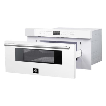 Capoliveri 30 Inch Espresso White Microwave Drawer 1.2 Cu Ft Built in under Counter Kitchen Oven 900W 11 Power Levels Motorized Auto Touch Drawer Angled Glass Control Panel3