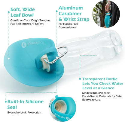 Lumoleaf Dog Water Bottle for Walking, Portable Pet Water Dispenser with Foldable Leaf Bowl – Lightweight Travel Bottle for Small & Medium Dogs, 20 Fl Oz4