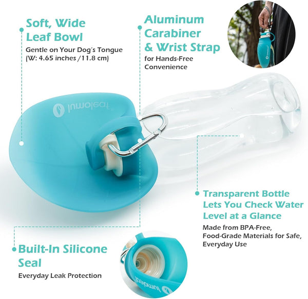 Lumoleaf Dog Water Bottle for Walking, Portable Pet Water Dispenser with Foldable Leaf Bowl – Lightweight Travel Bottle for Small & Medium Dogs, 20 Fl Oz4