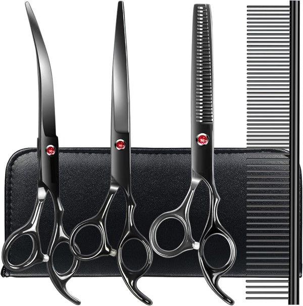 TINMARDA Dog Grooming Kit, Professional Stainless Steel Dog Grooming Scissors with Curved Shears, Pink Finger Rings - 4 Piece Sharp Durable Pet Shears for Dogs Cats at Home Salon-Quality Grooming11