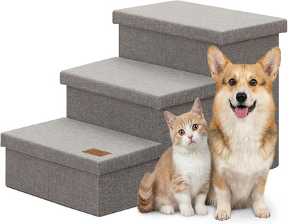 Zerbuger Wider Dog Ramp for High Bed with Storage 18" H, Foldable Dog Stairs for Small Medium Large Older Senior Animal, Sturdy Dog Step for Climbing Bed or Couch, Arthritis-Friendly (Gray, No Condo)1