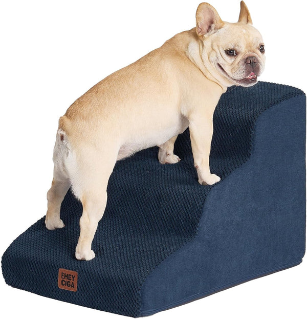 EHEYCIGA Curved Dog Stairs Ramp for 5-Step High Beds, 22.6" H Dog Steps | 33D Density of Pure Foam, for Small Dogs and Cats, Pet Stairs for High Bed Climbing, Non-Slip Balanced Pet Step Indoor, Grey39