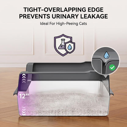 XXL Stainless Steel Cat Litter Box with Lid, 26X18X12 Inches | 12-Inch High Sides, for Big and Multiple Cats, Anti-Urine Leakage, Durable Metal4