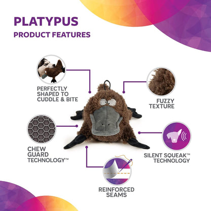 Trustypup Strong 'N Silent Platypus Silent Squeak Plush Dog Toy, Chew Guard Technology - Brown, Large4