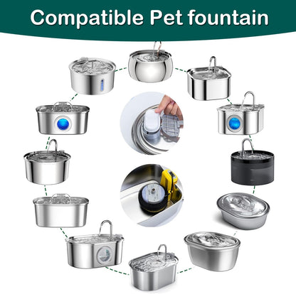 Cat Water Fountain Filter 16Pcs Fit 101Oz/3L Stainless Steel Pet Fountain | Cat Fountain Replacement Filters for 67Oz/2L, 108Oz/3.2L Cat Water Fountains Pet Fountain Filters (8 Filters & 8 Sponges)2