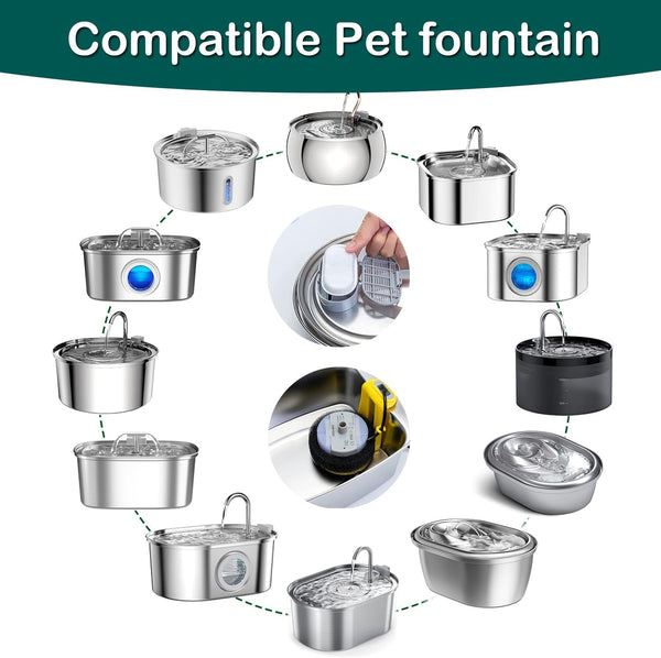 Cat Water Fountain Filter 16Pcs Fit 101Oz/3L Stainless Steel Pet Fountain | Cat Fountain Replacement Filters for 67Oz/2L, 108Oz/3.2L Cat Water Fountains Pet Fountain Filters (8 Filters & 8 Sponges)2