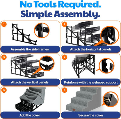 AKC – 4-Step Pet Stairs for Beds & Couch | Built for Small Dogs & Small Breeds | Long-Back & Senior Dogs | Lightweight, Soft, Non-Slip, Washable | No-Tool Assembly | Supports 35 Lbs | 16X24X14.2 in | Foldable Non-Slip Pet Steps with Washable Cover and No-Tool Assembly for Long-Back and Senior Dogs.4