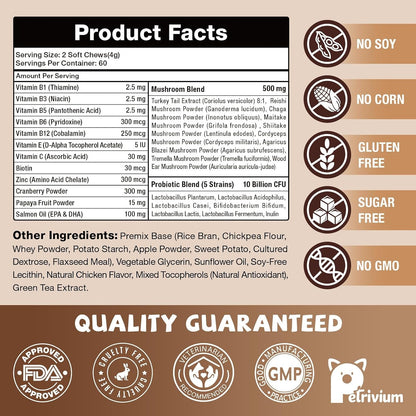 Turkey Tail Mushroom for Dogs with Probiotics - Mushroom Supplement for Dogs Lumps and Bumps, Reishi, Lion'S Mane - Immune Boost, Gut Health, Lipoma, Joint & Skin Support Multivitamin, 120 Chews8